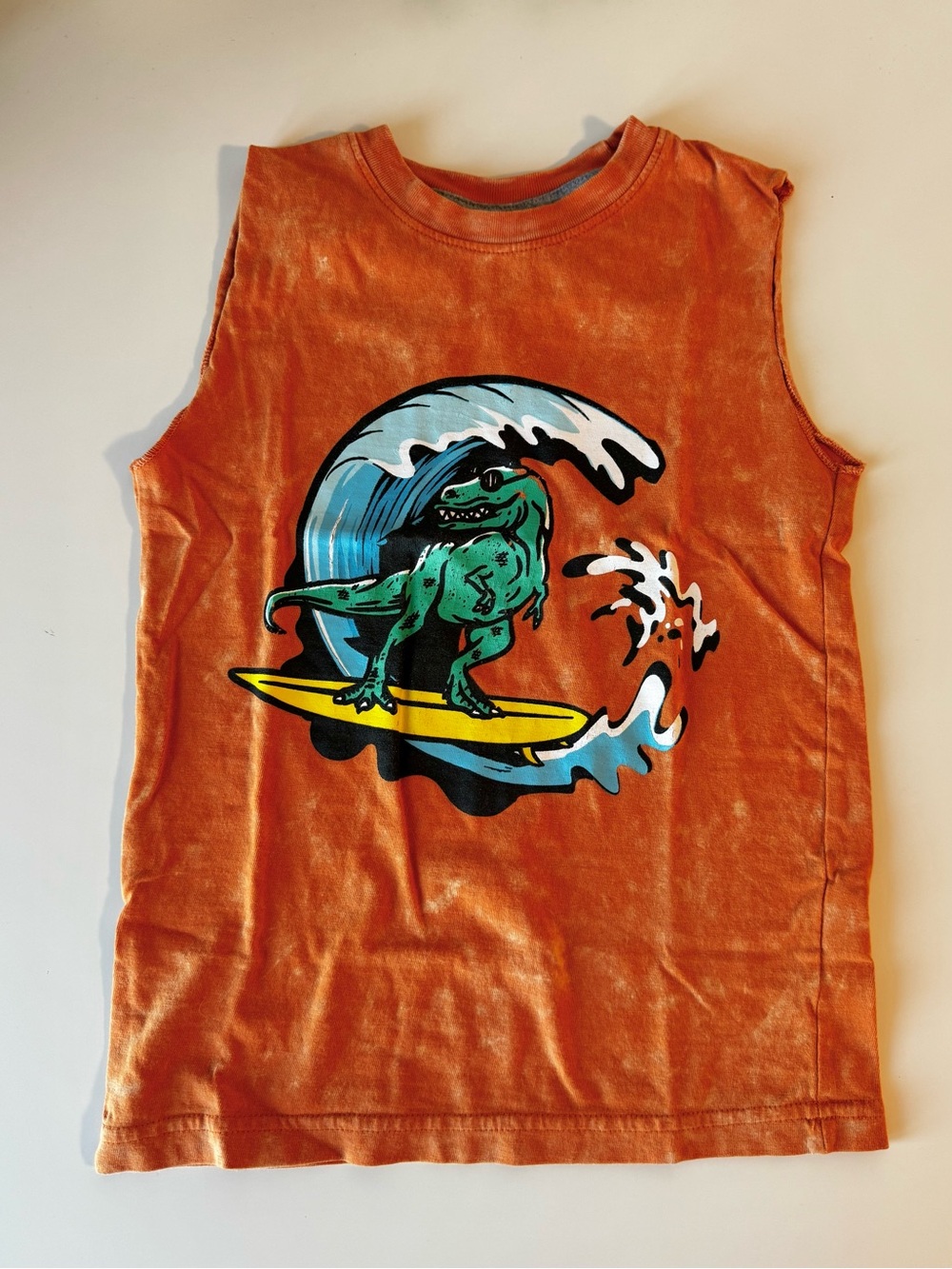 Mish Boys Surfing Dinosaur Tank Top Orange Graphic Shirt Size 5